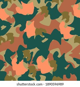 Abstract camouflage pattern in green and beige tones. Army drawing. Drawing for clothing, textiles and backgrounds.