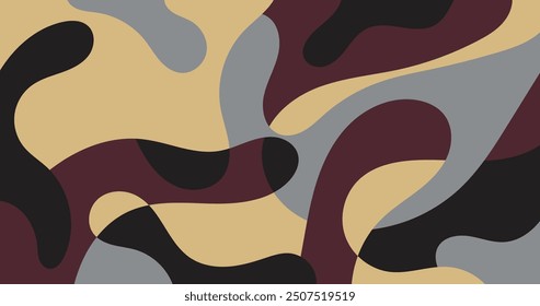 Patrón de camuflaje Abstractas en tonos beige apagados, negro, marrón y gris con Formas orgánicas y fluidas. Perfecto para la moda, el Diseño web, los fondos y los proyectos creativos de marca