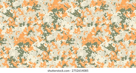 Abstract camouflage pattern in orange, beige, and green.  Perfect for backgrounds, textile designs, or militarythemed projects.  This seamless texture offers a versatile, modern aesthetic.