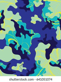 Abstract camouflage pattern. Seamless vector wallpaper.Colorful background. Unique clothing style. Vector illustration. Military print.
