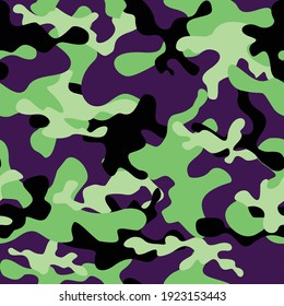 Abstract camouflage purple vector background, green light spots. Bright print.