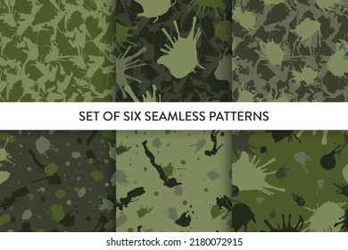 Abstract camouflage repeat seamless pattern set.