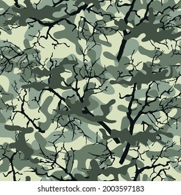 Abstract camouflage, seamless, with branches of trees. Hunting pattern, print for printing. Vector.