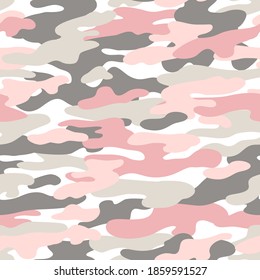 Abstract camouflage seamless pattern. Camo background, natural curved wavy shapes, forms. Military print in modern colors. Vector illustration for surface design, wallpaper, textile.