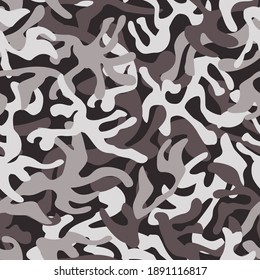 Abstract camouflage seamless pattern. Camo background, natural curved wavy shapes, forms. Military print in floral inspired style. Vector illustration for surface design, wallpaper, textile.