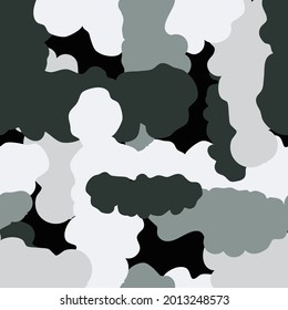 abstrakte Tarnung nahtloses Muster. überlappende, azergraue Formen mit scharfen Kanten auf schwarzem Hintergrund. Vektorgrafik