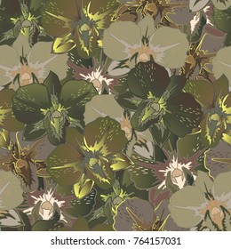 Abstract camouflage seamless pattern texture military repeats army green hunting clothes. Wallpaper for textile and fabric. Fashion style