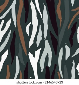 Resumen de camuflaje sin fisuras. Piel de tigre, papel tapiz de rayas. Un telón de fondo creativo sin fin de piel animal. Diseño para tela , impresión textil, envoltura, cubierta, tarjeta. Ilustración del vector