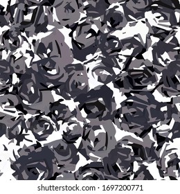 Abstract camouflage seamless pattern. Trendy fabric design in black, white and gray colors with acrylic texture. Wings and splashes.