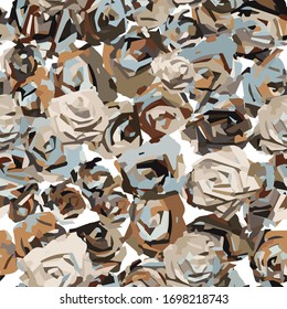 Diseño abstracto de camuflaje sin fisuras. Diseño de tela moderna en tonos marrón, blanco y gris.