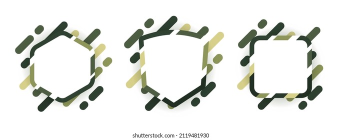 Abstract Camouflage Text Frames. Template for logo design, business cards, invitations, gift cards, flyers and brochures. Vector illustration