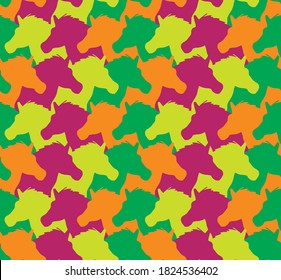 Abstract Camouflage Tile Unicorn Horse Heads Repeating Vector Pattern