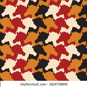 Abstract Camouflage Tile Unicorn Horse Heads Repeating Vector Pattern