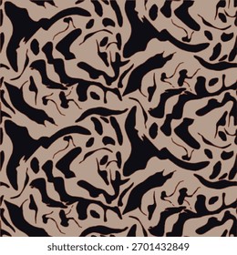 Abstract camouflage vector pattern with organic black and brown shapes