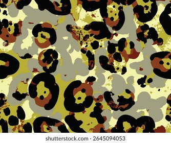 Abstract Camouflage Vector Seamless Art Pattern Animal Skin Colorful Trendy Furry Pattern, Micro and Macro Elements suitable for printing on surface All over print, Suitable for woman trendy art style