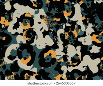 Abstract Camouflage Vector Seamless Art Pattern Animal Skin Colorful Trendy Furry Pattern, Micro and Macro Elements suitable for printing on surface All over print, Suitable for woman trendy art style