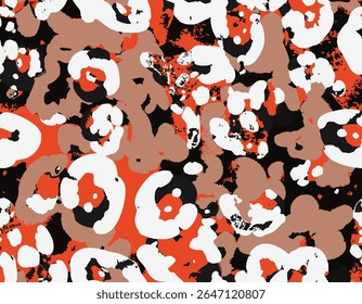 Abstract Camouflage Vector Seamless Art Pattern Animal Skin Colorful Trendy Furry Pattern, Micro and Macro Elements suitable for printing on surface All over print, Suitable for woman trendy art style