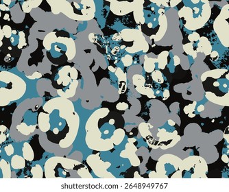 Abstract Camouflage Vector Seamless Art Pattern Animal Skin Colorful Trendy Furry Pattern, Micro and Macro Elements suitable for printing on surface All over print, Suitable for woman trendy art style