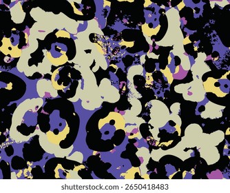 Abstract Camouflage Vector Seamless Art Pattern Animal Skin Colorful Trendy Furry Pattern, Micro and Macro Elements suitable for printing on surface All over print, Suitable for woman trendy art style