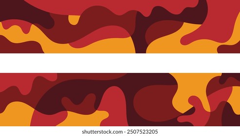 Abstract camouflage-inspired background with warm red, brown, and yellow tones, featuring a transparent central strip for text or images. Ideal for banners, ads, and social media designs