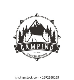 abstract camp and explore mountain logo design vector