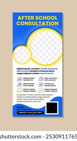 Abstract campaign template design with headline is after school consultation. space of photo collage and text. Advertising banner with vertical layout. colorful on element in white background.