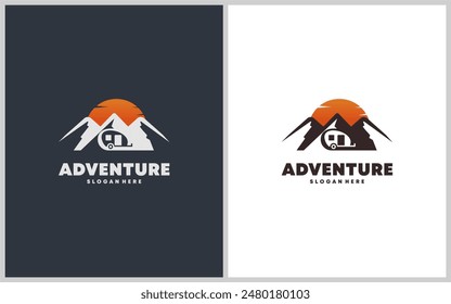 Abstract camper trailer adventure logo idea. travel and recreation vector design. Designed with creative ideas, elegant and modern.	