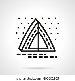 Abstract camping tent. Overnight camp. Campsite and starry sky. Outdoors rest and leisure. Simple black line vector icon. Single element for web design, mobile app.