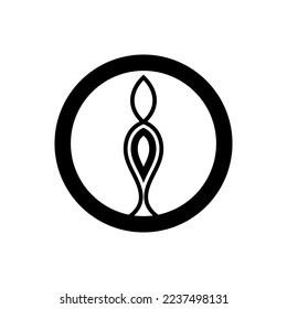abstract candle and circle logo vector design in black and white colors