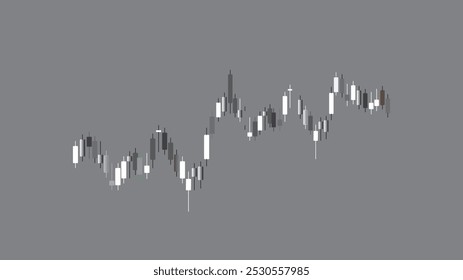 Abstractas candelero en blanco y negro que muestra el mercado de tendencia alcista sobre fondo negro.
