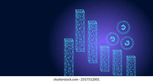 Abstract candlestick chart and coin finance business digital technology from connecting lines and dot. vector design background.