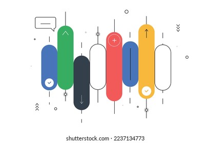 Resumen del conjunto de candelabros. Colección de elementos minimalistas para el sitio web. Diseño de interfaz de usuario y UX. Cambia para configuraciones, deslizadores. Ilustraciones de caricaturas de vectores planos aisladas en fondo blanco