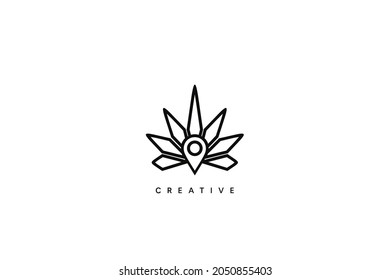 Abstract Cannabis Area Logo Design. Creative vector line based icon template.	