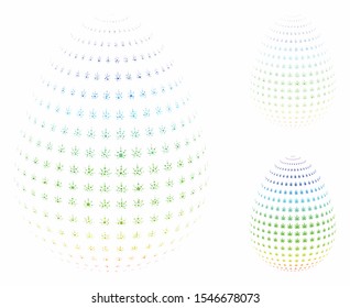 Abstract cannabis egg composition of rugged parts in variable sizes and color tones, based on abstract cannabis egg icon. Vector rugged parts are grouped into illustration.