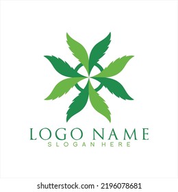 Abstract cannabis leaf design logo vector with circle in center.