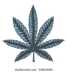 Abstract cannabis leaf. Hand drawn isolated illustration.