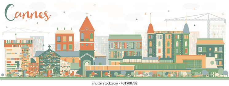 Abstract Cannes Skyline with Color Buildings. Vector Illustration. Business Travel and Tourism Concept with Historic Buildings. Image for Presentation Banner Placard and Web Site.