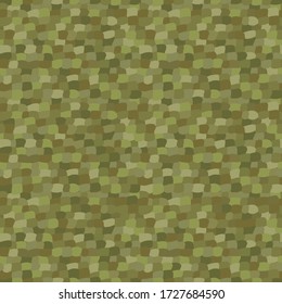 Abstract canvas brush stroke wallpaper, seamless texture, green khaki spots camouflage background. Print on fabric, cover or web pattern. Vector illustration