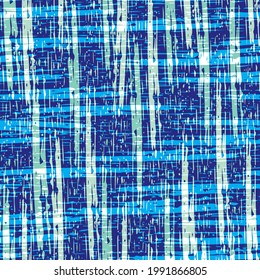 Abstract canvas textured mid-century modern vector seamless pattern background. Monochome denim blue backdrop with painterly etched stripes.Blended ink weave effect. Burlap cotton woven style repeat
