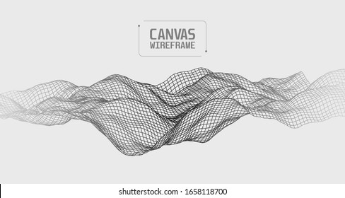 Abstract Canvas Wireframe Background. 3D grid technology illustration landscape. Digital Terrain, Cyberspace in the Mountains with valleys. Numerous communications. Data Array. Vector Illustration.