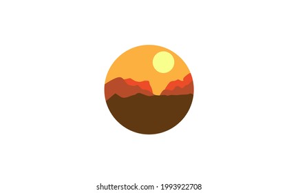 abstract canyon with sunset logo vector icon illustration design