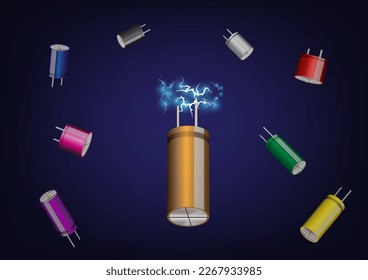 Abstract of the capacitor. Icon of the capacitor. The electronic component. Vector illustration. 3D icon of the capacitor.