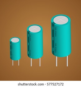 Abstract of the capacitor. Icon of the capacitor. The electronic component. Vector illustration. 3D icon of the capacitor.