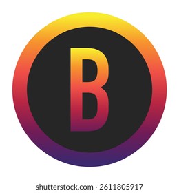 Abstract Capital Letter B Displaying a Vibrant Spectrum of Warm to Cool Gradient Colors Encased in a Smooth Dark Circular Frame