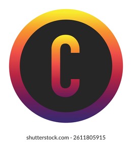 Abstract Capital Letter C Displaying a Vibrant Spectrum of Warm to Cool Gradient Colors Encased in a Smooth Dark Circular Frame
