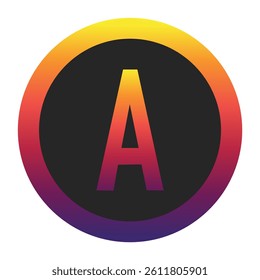 Abstract Capital Letter A Displaying a Vibrant Spectrum of Warm to Cool Gradient Colors Encased in a Smooth Dark Circular Frame