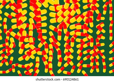 Abstract capsules, medicine or pills illustrations background pattern. Pharmacy health conceptual. Vector graphic.