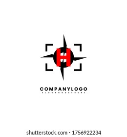 abstract capture H logo letter with sharp star inside design concept