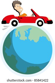 Abstract car around earth globe