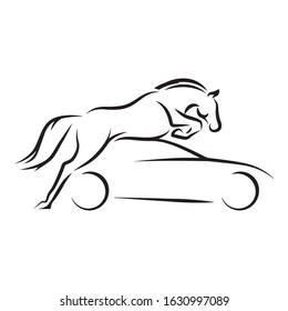 abstract car and black horse, vector